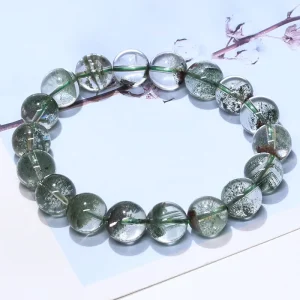 Natural Green Ghost Bracelet Green Phantom Quartz Crystal Bead Bracelet Jewelry