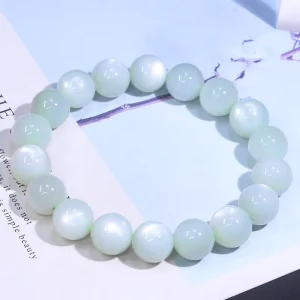 Natural Green Moonstone Cat Eye Round Bead Bracelet Fashion Crystal Gemstone Jewelry