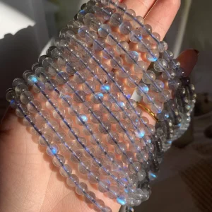Natural Grey Moonstone Three Ring Bracelet Anemousite Hand String Ice Pure Blue Light Hand String Crystal Fashion Jewelry