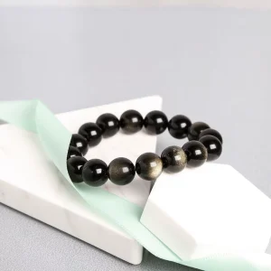 Natural Healing Crystal 12mm 7A Golden Obsidian Round Beads Bracelets Fashion Jewelry Fengshui Precious Stone Bracelet