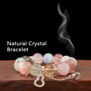 Natural Healing Crystal Beaded Bracelet Handmade Silver Inlay Moon Shape Unisex Fashion Jewelry Gift