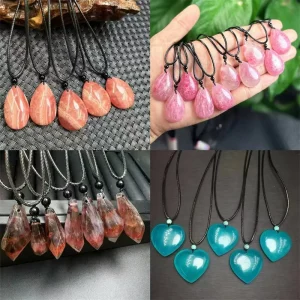 Natural Healing Crystal Pendant Necklace Handmade Gemstone Leather Cord Necklaces for Women Men Spiritual Jewelry Gift
