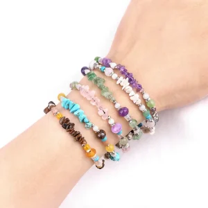 Natural Healing Stone Round Crystal Beads Copper Bell Braided Bracelet Couples Beaded Bracelets Fashion Jewelry