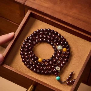 Natural Indian Small Leaf Red Sandalwood 108 Beads Zodiac Guardian Bracelet Unisex