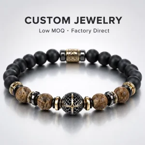 Natural Matte Black Onyx Bracelets for Men Picture Jasper Stainless Steel Hollow Cross Bead Male Energy Jewelry