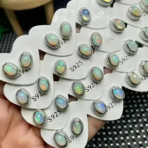 Natural Opal Oval shaped Stud Earrings S925 Silver Needle for Ear Piercings