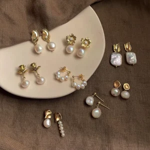 Natural Pearl Jewelry Earrings Trendy Vintage Style Freshwater Pearl Stud Earrings Luxury Jewelry for Women