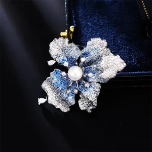 Natural Pearl Luxury Iris Brooch High-grade Diamond Fashion Dress Coat Flower Corsage