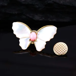 Natural Pearl Zircon Brass Brooch Butterfly Design Magnetic Brooch Jewelry for Women