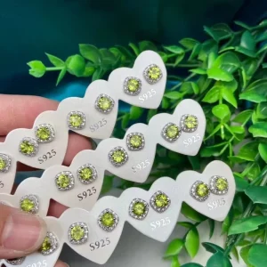 Natural Peridot Cut-corner Stud Earrings S925 Silver Needle Care Ear Piercing Simple Fashionable and Fresh Style Jewelry