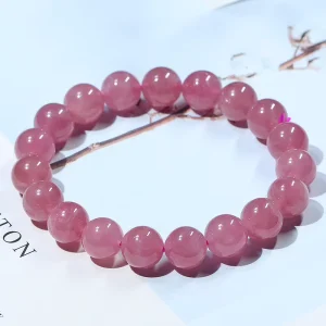 Natural Powder Crystal Bracelet Madagascar Pink Crystal Bracelet Rose Quartz Stone Round Bead Jewelry
