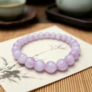 Natural Purple Kunzite Crystal Ball Shaped Beaded Bracelet Trendy Unisex Meditation Healing Fashion Accessory Birthday Wedding