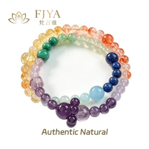 Natural Quartz Ball Shape Beaded Bracelet Vibrant Rainbow Crystal Jewelry Gift Her FJYA