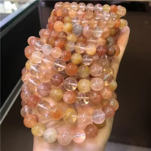 Natural Rabbit Hair Crystal Rutilated Quartz Bracelet Round Bead Chakra Bracelet Fashion Jewelry Birthday Gift for Women