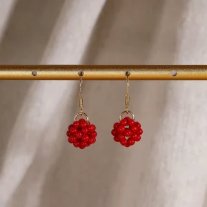 Natural Red Coral Earrings Hooks Women Fashion Classic Jewelry