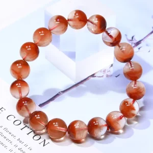 Natural Red Rabbit Hair Red Crystal Treasure Pot Bracelet Rabbit Hair Crystal Hair Crystal Round Beads Jewelry