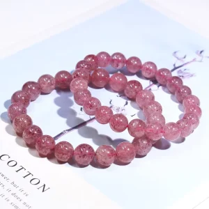 Natural Red Strawberry Crystal Bracelet Women’s Round Beads Jewelry