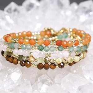 Natural Rose Quartz Green Aventurine Opal Lazuli Lapis Beaded Dainty Bracelet Gold Spacer Healing Crystal Bangle for Women