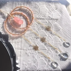 Natural Rose Quartz Handmade Trend Suncatcher Double Ring Crystal Wind Chime Prism Pendant Boho Home Window Decor