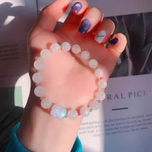 Natural Round Stone Bead Bracelet Blue Moonstone With Single Circle DIY Bracelet Versatile Fashion Bracelet Factory