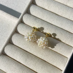 Natural Small Grain Pearl Vintage French Retro Elegant Hand woven Women’s Earrings