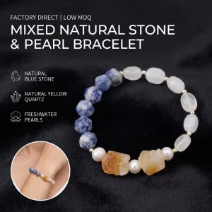 Natural Sodalite Citrine Pearl Bracelet White Crystal Beaded 18K Gold Plated Stainless Steel Healing Jewelry for Women