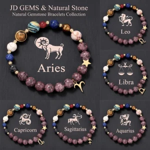 Natural Stone 8 Planets Solar System Bracelet 12 Zodiac Sign Horoscope Charm Galaxy Universe Boho Aesthetic Women Jewelry