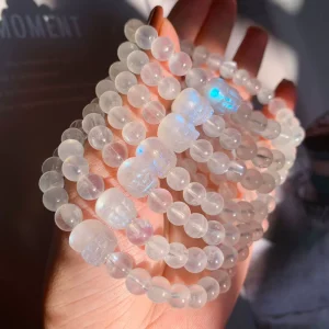 Natural Stone Bead Blue Moonstone with Single Circle DIY Bracelet Versatile Fashion Bracelet Factory