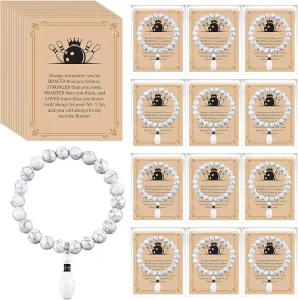 Natural Stone Beaded Bowling Pendant Bracelet Pine Stone Beaded Elastic Friendship Couple Bracelet Without Card