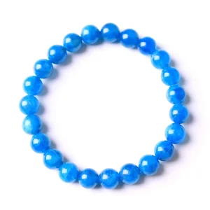 Natural Stone Blue Apatite Gemstone Beaded Elastic Bracelet Fashion Jewelry for Men and Women