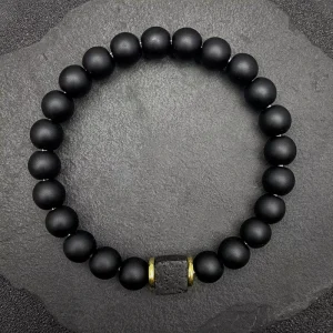 Natural Stone Bracelet Frosted Obsidian Black Glass Volcanic Stone Men’s Bracelet