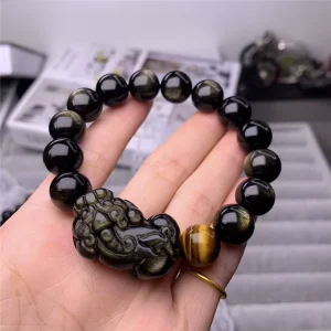 Natural Stone Bracelet Gold Obsidian Brave Troups Bracelet Blackstone Carving Hand String Eyes Fashion Jewelry