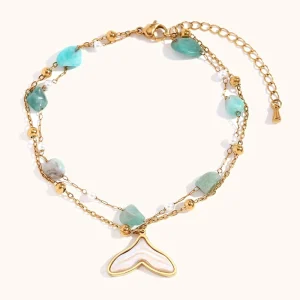 Natural Stone Fishtail Pendant with Double Anklets
