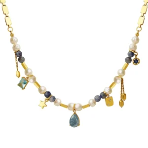 Natural Stone Freshwater Pearl Beaded Necklace Stainless Steel Jewelry Fashion Jewelry Necklaces