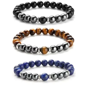 Natural Stone New Crystal 8mm Elastic Force Beads Bracelet Gemstone Jewelry Tiger Eyes Stainless Steel Bracelet