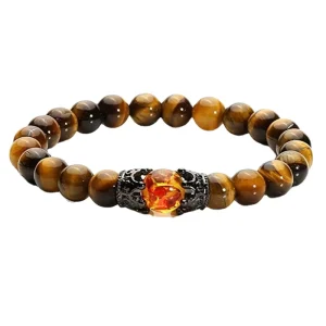 Natural Stone Pixiu Charm Tiger Eye Beads Bracelet for Men Unisex Gemstone Accessories
