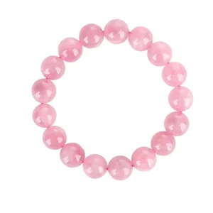 Natural Stone Round Beads Rose Quartz Pink Crystal Elastic Charm Bracelet for Women
