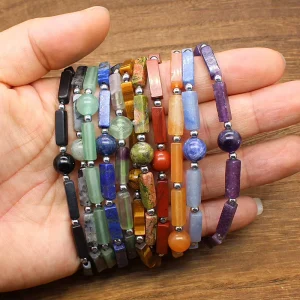 Natural Stone Square Bead Bracelet DIY Amethyst Beaded Bracelet Handmade Elastic Bracelet Gift