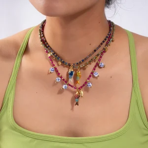 Natural Stone String Small Fish Pendant Beaded Necklace for Women