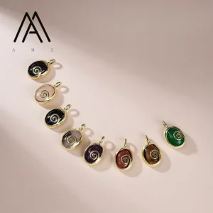 Natural Stone Trendy Cross Border Crystal Rhinestone Jewelry Electroplated Oval Green Agate Pendant