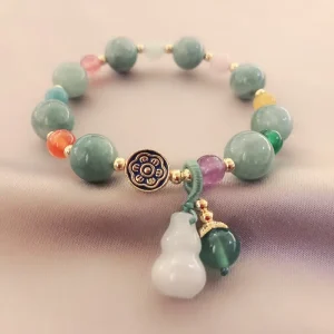 Natural Stone Vintage Jade Bracelet Gourd Beads Handmade Jade Stone Jewelry for Women