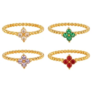 Natural Stone Zircon Flower Ring Vintage Gold color Plating Luxury Jewelry Bohemian Clover Engagement Party Ring