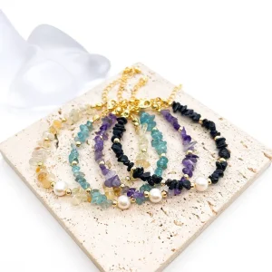 Natural Stones Chip Crystals Amethyst Citrine Beads Bangles Gemstone with Brass Clasp Jewelry for Women Fashion Bracelets