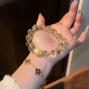 Natural Strawberry Quartz Rose Quartz South Red Agate Bamboo Chain Beaded Rhinestone Unisex Sporty Healing Crystal Bracelets
