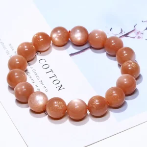 Natural SunStone Bracelet for Men and Women Golden Sands Orange Moonlight Sun Stone Bead Bracelet