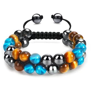 Natural Tiger Eye Stone Bracelet for Men and Women Double layer Bead Bracelet Woven Handmade Jewelry