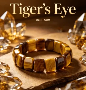 Natural Tiger Eye Stone Crystal Flat Bracelet Cat Eye Tiger Eye Hand Bar Beaded Jewelry