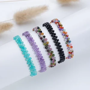 Natural Tourmaline Spinel Citrine Amethyst Bracelet Faceted Beads Handwoven Adjustable Crystal Stacking Gift