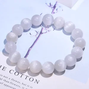 Natural White Rabbit Hair Crystal Bracelet Smooth Hair Cat Eye Rutile Bracelet for Men and Women