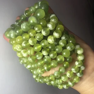 Natural Xiuyan Jade 8mm 10mm 12mm Ball Bracelet Women’s Fashion Crystal Ornament Birthday